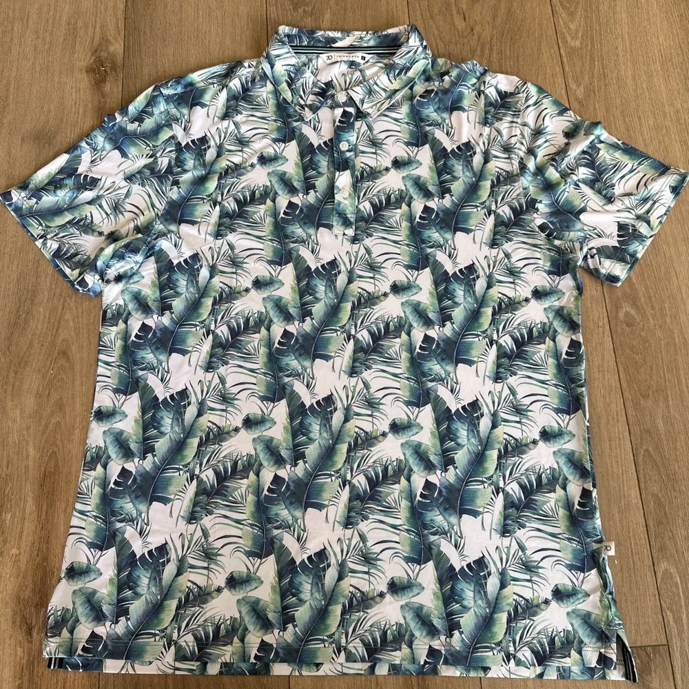 7 Diamonds Somers 4 Way Stretch‎ Polo Shirt Men L Blue Floral Print Performance